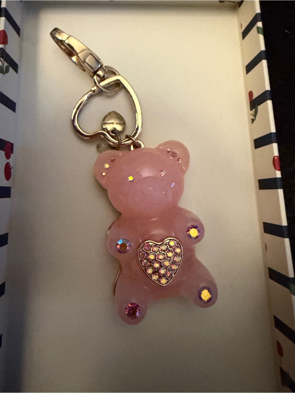 Betsey Johnson pink bear with rhinestone heart bag charm/keychain